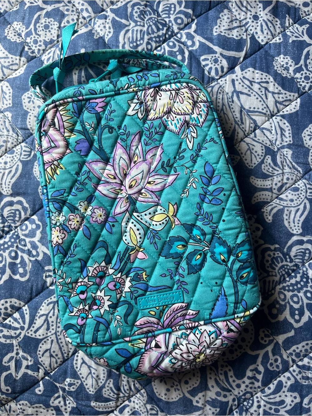 Vera Bradley Teal Floral Quilted Crossbody Cosmetic Bag